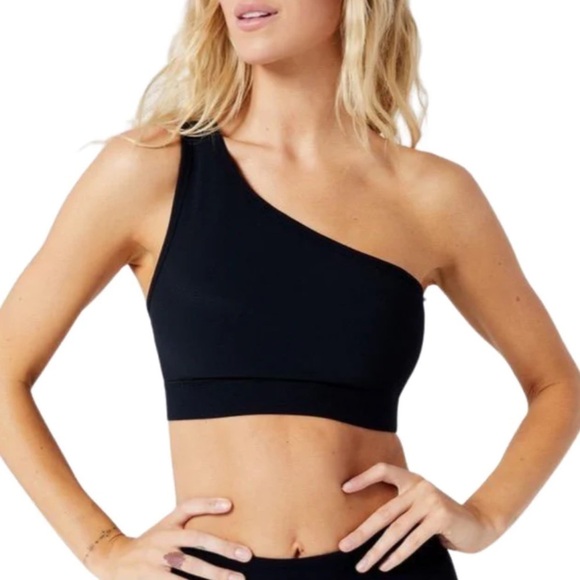 NWT L*Space Rookie Ribbed One Shoulder Sports Bra Swim Top Black - Picture 1 of 8